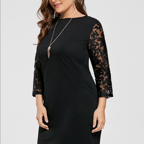 Black Dress with Mesh Lace Sleeves - Picture 3 of 5